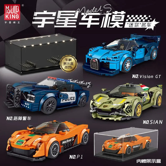 Yuxing-modelo mini-coche famoso, modelo de carreras deportivas, ocho cuadrículas, juguetes educativos para niños, bloques de construcción ensamblados