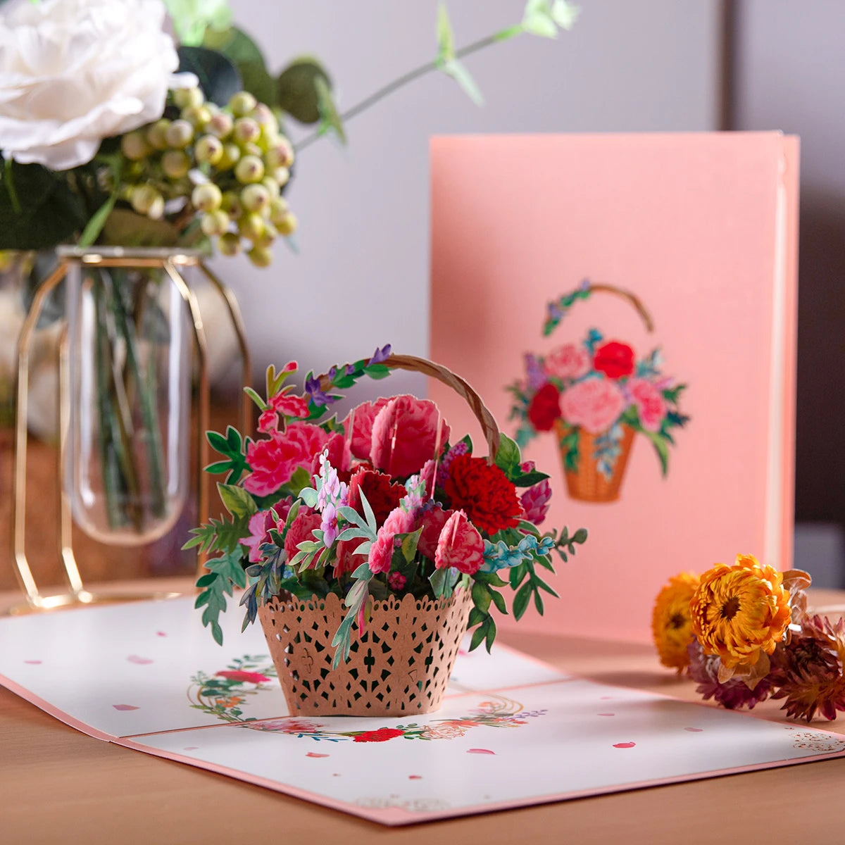 Tarjeta de felicitación emergente con flores en 3D para cumpleaños, día de la madre, día del padre, graduación, aniversario de bodas, mejórate pronto, simpatía