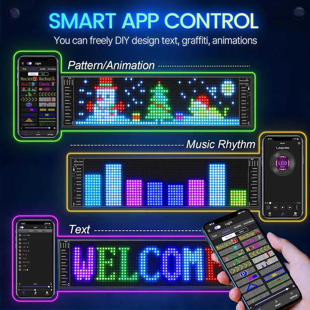 USB LED 5V Matrix Pixel Panel Light Bluetooth App Control Scrolling Advertising LED Car Sign Animation Programmable For Car Shop