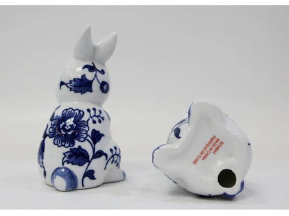 Blue and White Porcelain Rabbit Sculpture Decoration Cute Animal Ceramic Crafts Office Room Ornament