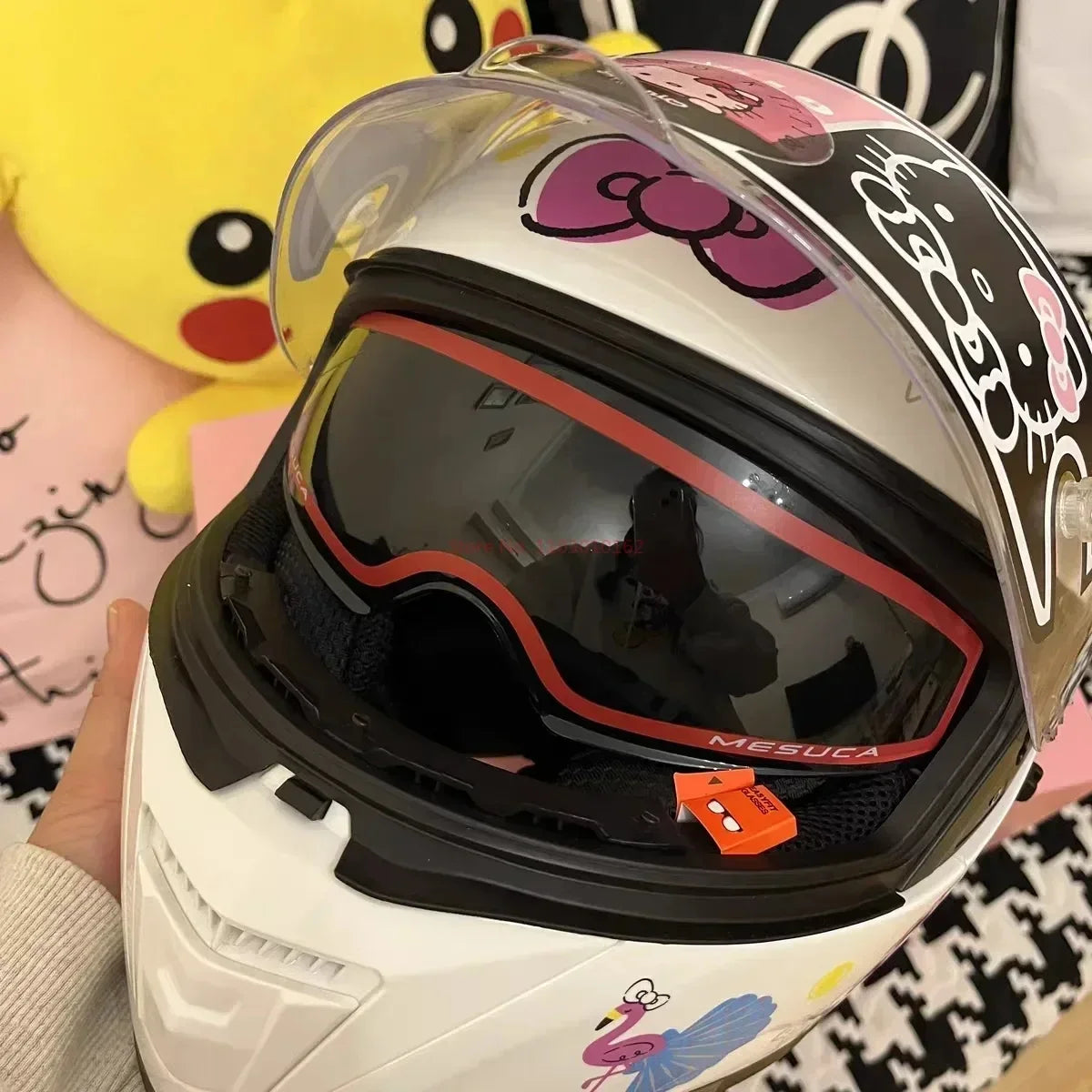 Sanrio Genuine Hello Kitty Motorcycle Helmet Full Face Racing Helmets Offroad Motorcycle Helmet Motorbike Kawaii Xmas Girl Gift