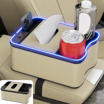 Auto Armrest Box Storage Box With Cup Holder Tissue Box USB Rechargeable Car Arm Rest Box Storage Organizer With Ambient Light