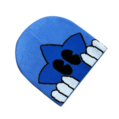 Unisex Winter Knitted Jacquard Cap Woolen Warm Beanie Hats Smiley Star Kpop Wool Skullies Fashion Bonnet Y2K Couple Hat Gorros