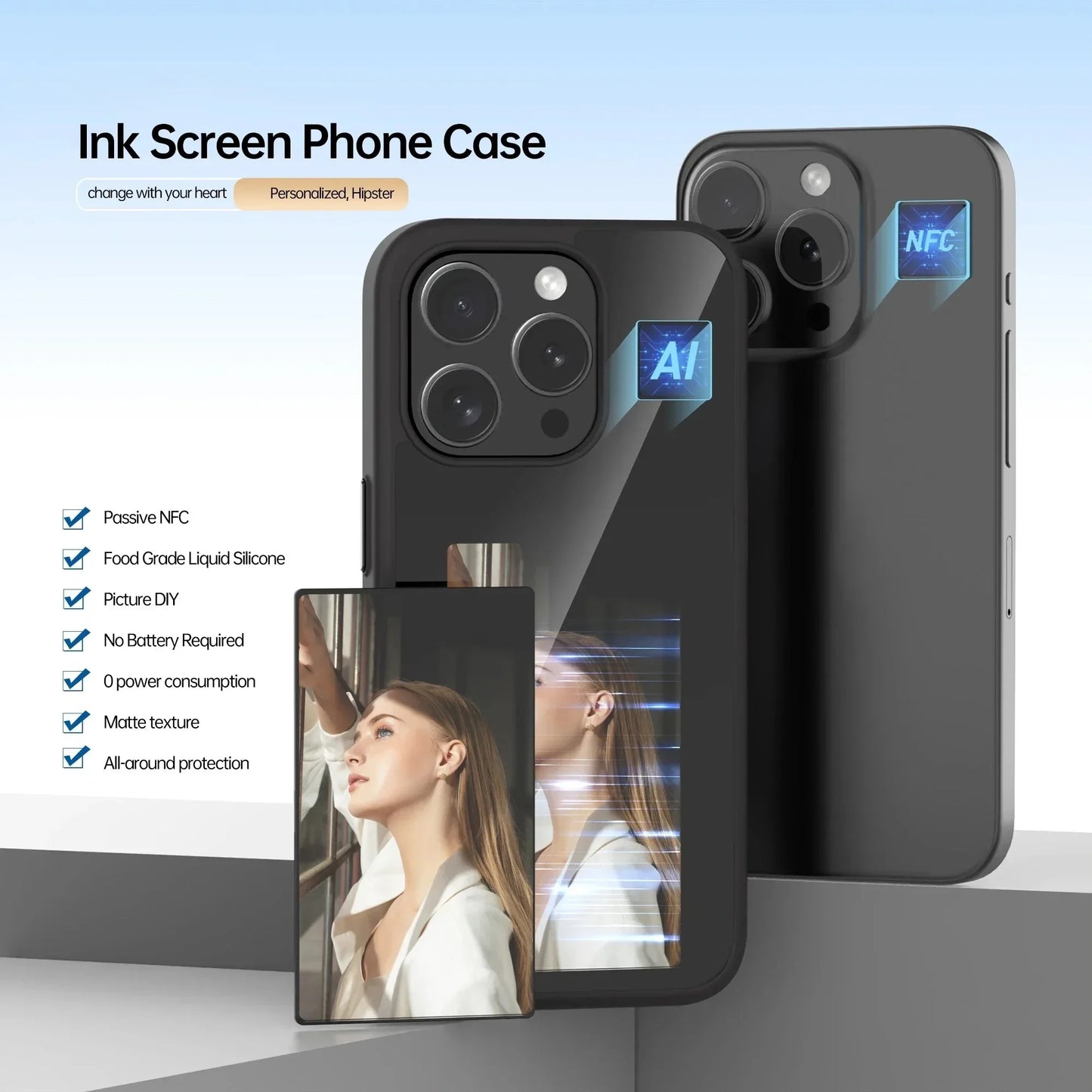 Smart NFC Phone Case For iPhone 15 13 14 Pro Max E-ink Screen Display Refresh Photos Via APP Anime Characters Couple Phone Cover
