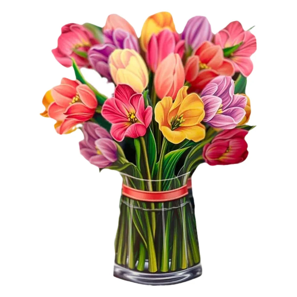 3D Pop Up Flower Greeting Card for Mothers Day Creative Multi-Style Bouquet Birthday Card Thank You Postcard for Birthday Easter