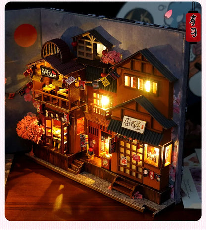 3D Wooden Puzzle DIY Book Kit Bookend Shelf Insert Alley Miniature Dollhouse Model Building Set Craft for Home Decoration P541