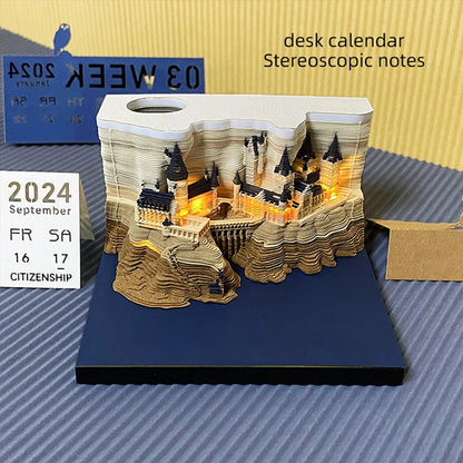 Omoshiroi Block 2024 Calendar 3D Memo Pad Magic Castle Mini Notepad Cubes Design Offices Paper Note Block Birthday Original Gift