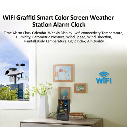 Smart WiFi Weather Station Outdoor Wireless Thermometer with Temperature Humidity Wind Speed Display TVOC Air Quality Monitor
