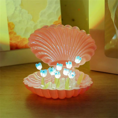 Tulip Seashell Nightlight DIY Tulip Night Light Cute Handmade Tulip Flower DIY Bedside Lamp for Birthday Christmas Gift Romantic