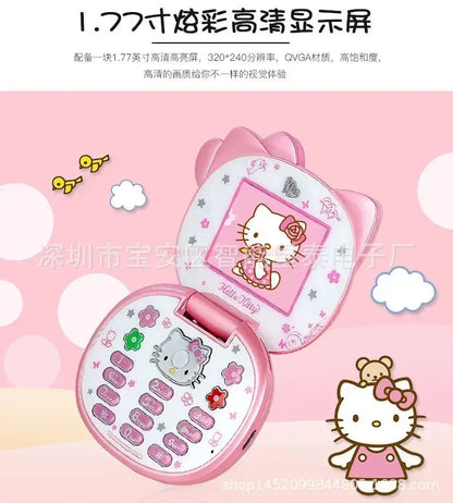 2023 New Kawaii Sanrioed Hello Kitty Flip Phone Cartoon Cute Little friends Taiml Mini Phone For Kids Toys For  friends Gifts