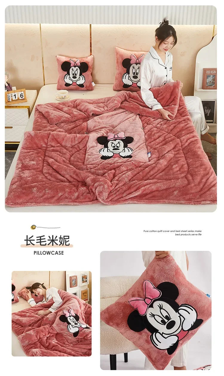 Stitch Disney Throw Pillow Blankets Two In One Kawaii Flannel Pillow Thickened Nap Blanket Living Room Cute Decoration Bedroom