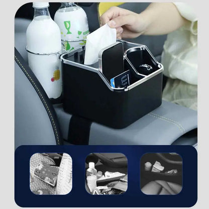 Car Armrest Cup Holder Car Storage Organizer Water Cup Holder Storage Box Water Cup Tissue Box With 2 Foldable Cup Holders