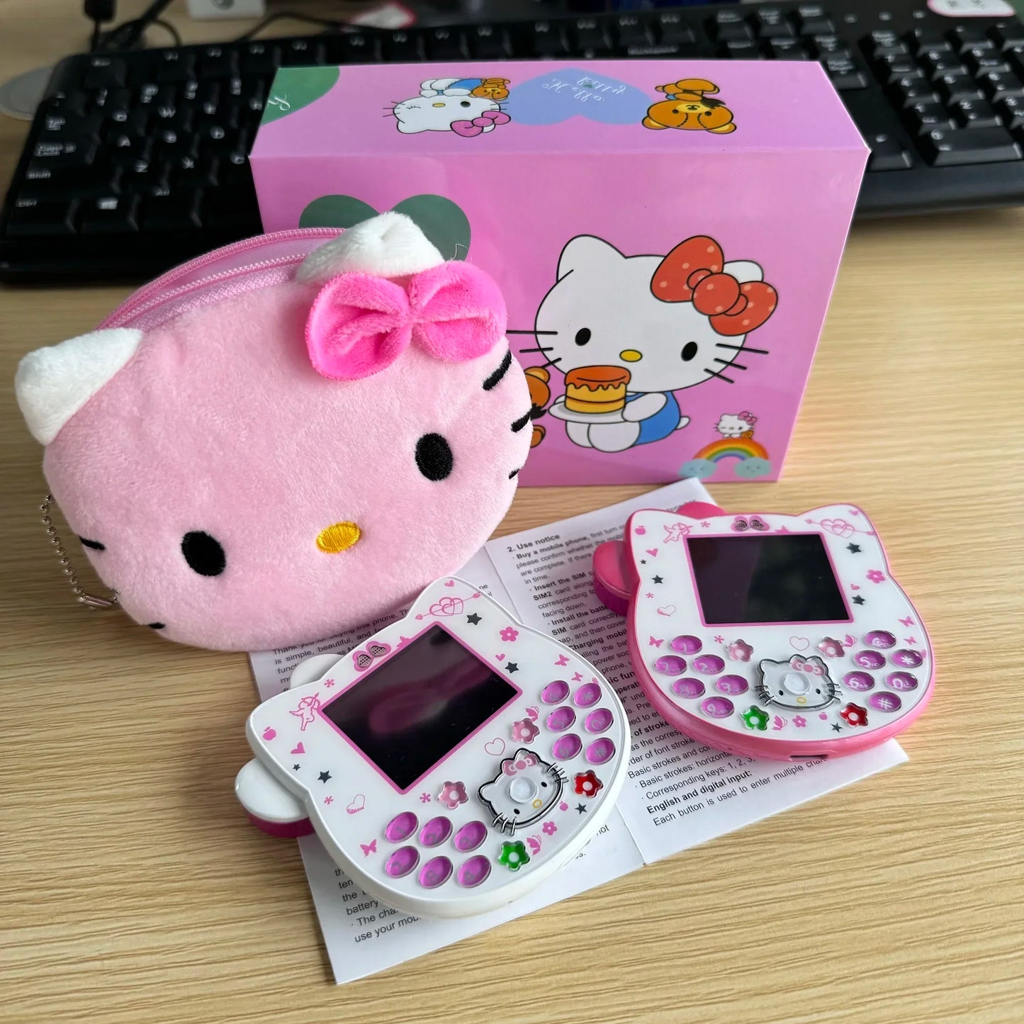 2024Hot Sanrio Hello Kitty Kawaii Mini Flip Phone I68 Girl Mobile Phone Student Anime Phone Music Mobile Phone Kid Birthday Gift