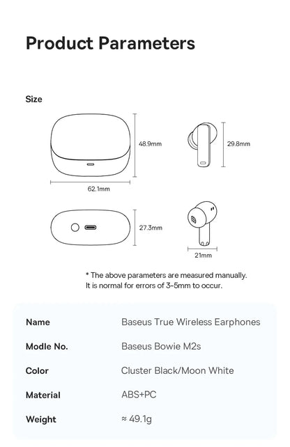 Baseus Bowie M2s Wireless Earphone Bluetooth 5.3 -48dB Active Noise Cancellation Headphone Support 3D Spatial Audio TWS Earbuds