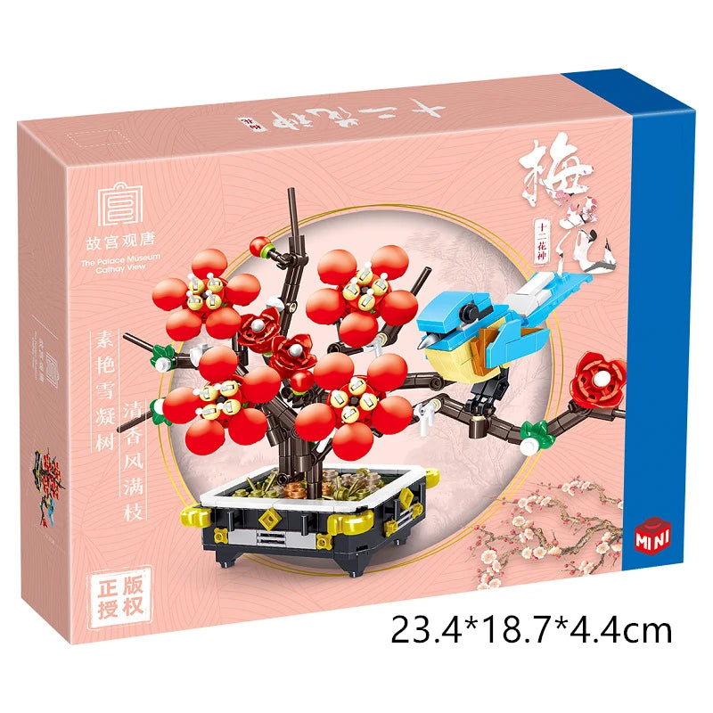 Peach Blossom Romantic Flower Vase Garden Birds Potted Plants Assembly MOC Building Blocks Classic Model Bricks Sets Kids Gifts