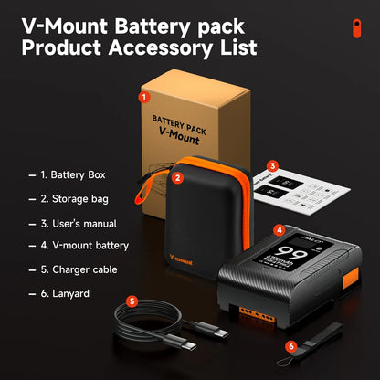 PALO BP-99 BP-199 V Mount Battery Power Bank 14.8V V Lock V Shape Li-ion Battery PD Fast Charging for cameras smartphones laptop