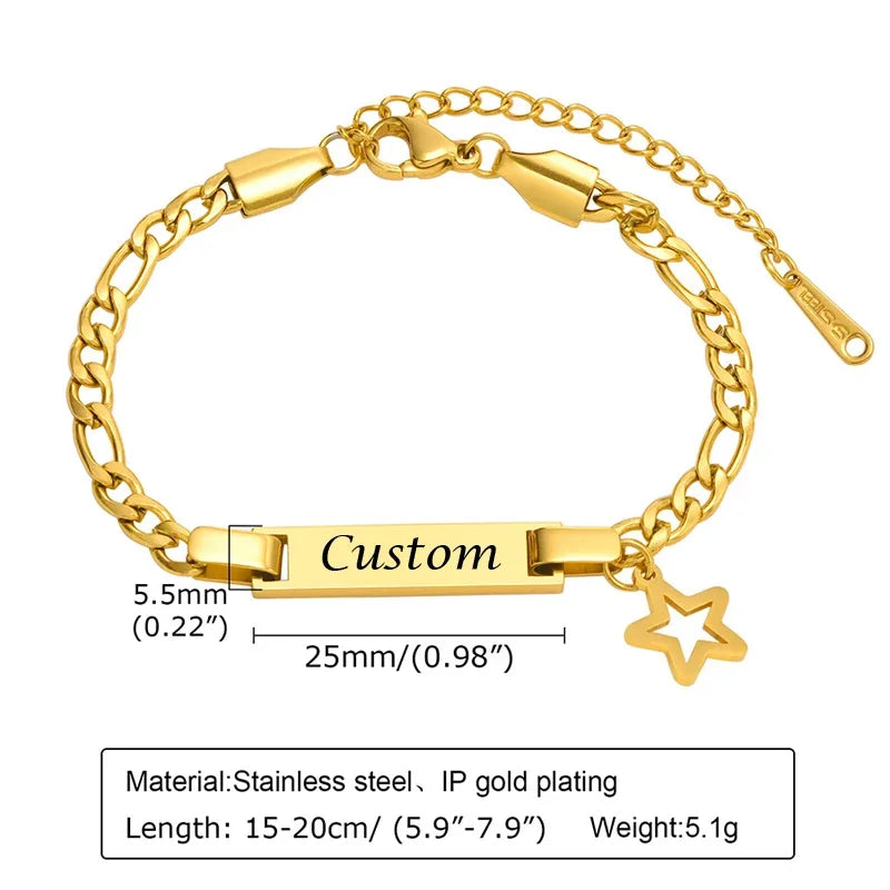 Personalized Stainless Steel Baby Newborn Name Bracelet for Boy Girl Best Gift Custom Heart Crown Butterfly Family Jewelry