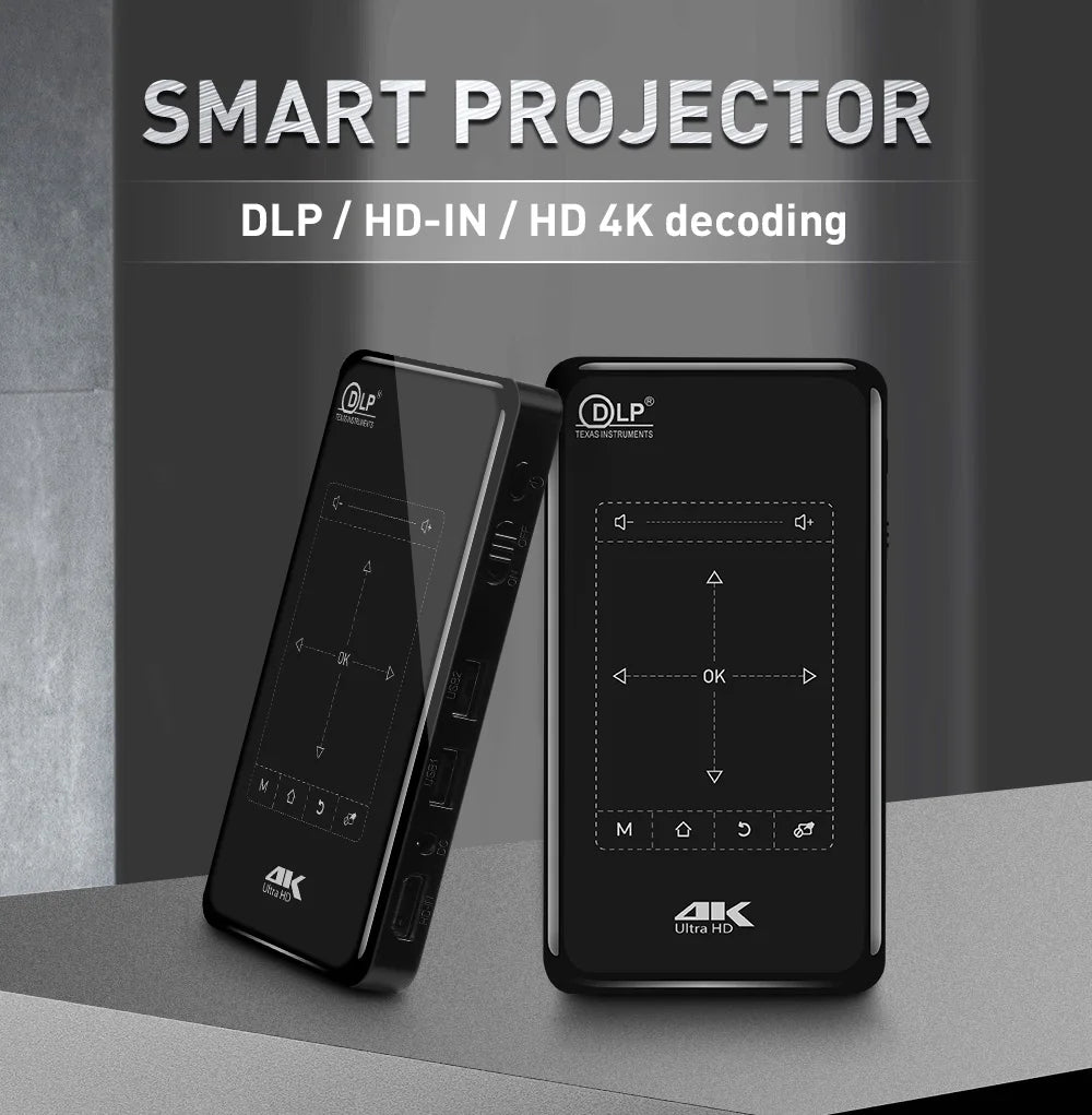 Portable mini projector android 9 1G 8G HD-MI input 3D 4K movie projector P09-II with mirroring DLP projector