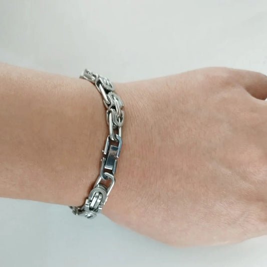 8MM Men's Thick Stainless Steel Byzantine Box Chains Jewelry Silver Color Male Chain Bracelet for Husband Boyfriend Gift