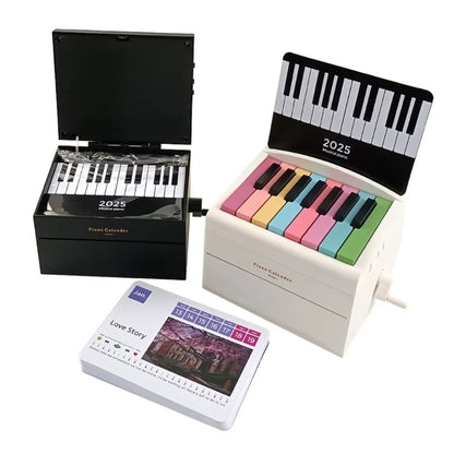 Calendario de escritorio con piano pequeño de 15 teclas para 2025 con letras de canciones y 28 tarjetas de textura plástica, adecuado para familiares y amigos