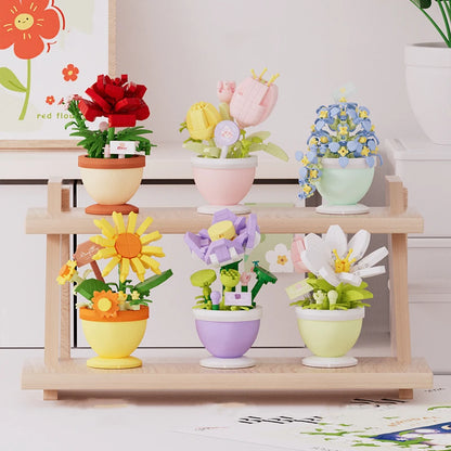 2024 New Original Rose Flower Gift Box Tulip Lotus Building Blocks Flower Model Tiny Particle Gift Toy