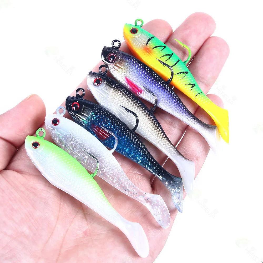 Sea Fishing Jigs Head Silicone Soft Bait 8cm-10g T tail Wobbler Fishing Lure Artificial Rubber Bait Swimbait Fishing Tackle