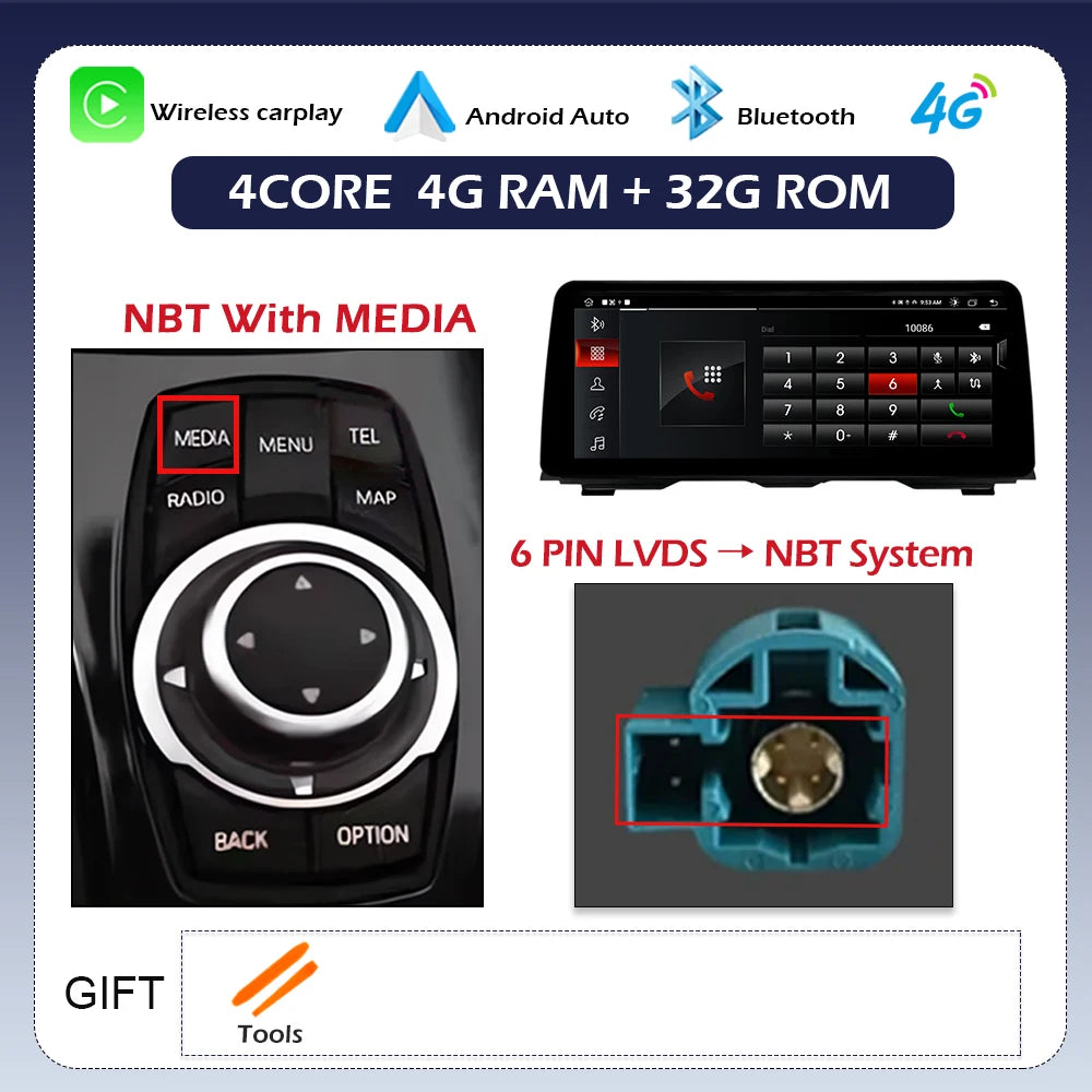 Android 14 Wireless CarPlay For BMW 5 Series F10 F11 2011 - 2017 CIC NBT System Car Radio Multimedia Video Player Navigation GPS