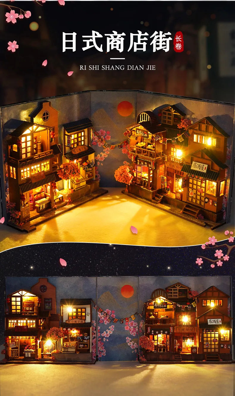 3D Wooden Puzzle DIY Book Kit Bookend Shelf Insert Alley Miniature Dollhouse Model Building Set Craft for Home Decoration P541