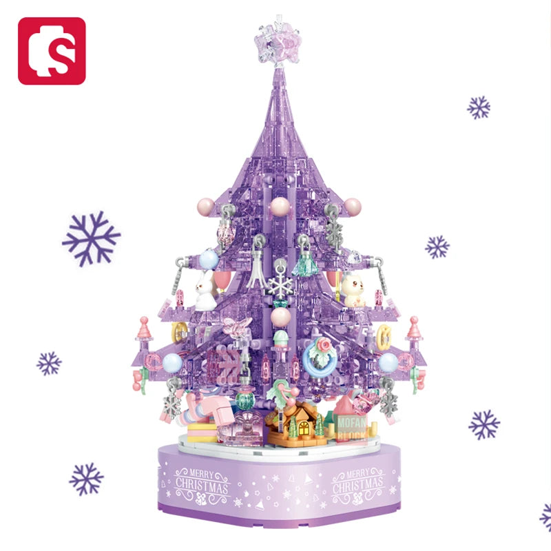 SEMBO Fantasy Christmas Tree Light Music Box Building Blocks MOC Sweet Cake Cup Model Bricks Toys Romantic Gifts for Girlfriend
