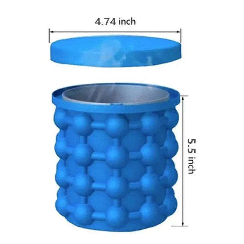 Portable 2 in 1 Large Silicone Ice Bucket Mold with Lid Space Saving Cube Maker Tools for Kitchen Party Barware