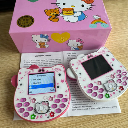 2024Hot Sanrio Hello Kitty Kawaii Mini Flip Phone I68 Girl Mobile Phone Student Anime Phone Music Mobile Phone Kid Birthday Gift