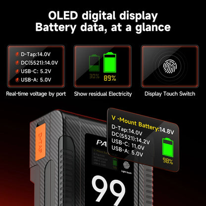 PALO BP-99 BP-199 V Mount Battery Power Bank 14.8V V Lock V Shape Li-ion Battery PD Fast Charging for cameras smartphones laptop