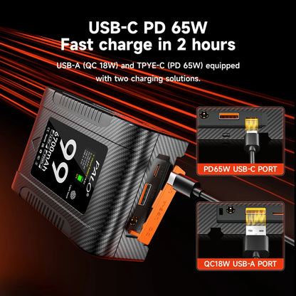 PALO BP-99 BP-199 V Mount Battery Power Bank 14.8V V Lock V Shape Li-ion Battery PD Fast Charging for cameras smartphones laptop