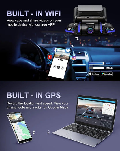 4 Channel Dash Cam 360°Panoramic View 2K+1080P+1080P+1080P Car DVR 5G WiFi/GPS Video Recorder 24/7 All-weather Monitor Max 512G