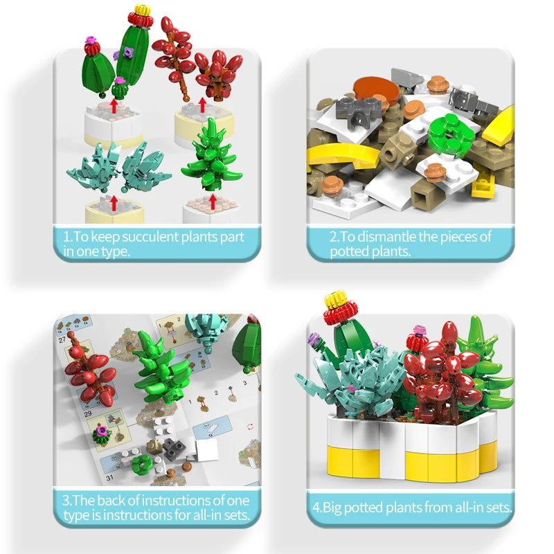Simulation Succulents Flowers Bricks Plants Bonsai Cactus Aloe Vera DIY Assembled Toy Building Blocks Creative Kids Toys Gift