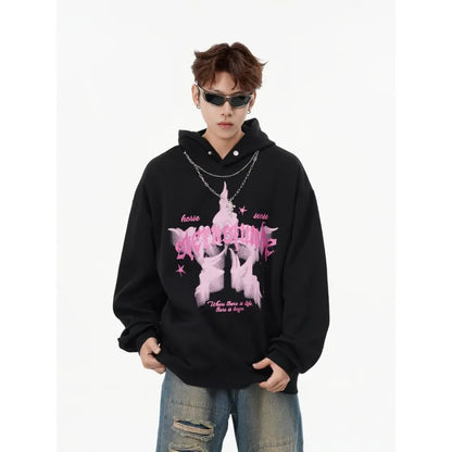 American street style pattern printed hooded sweater men's and women's autumn and winter casual fashion couple's coat