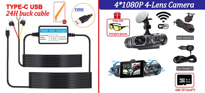 4Camera Car DVR 4*1080P 360 Degrees Video Recorder WIFI APP Dash Cam Front right left Rear View camera 24h Parking Monitor Gift