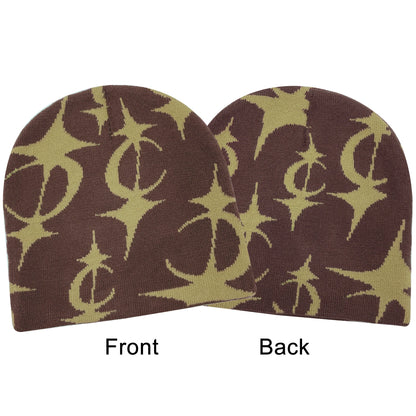 2024 New Knitted Hat Front And Back Jacquard Star Pattern, Street Fashion Trend Personality Skullcap Adult Hat