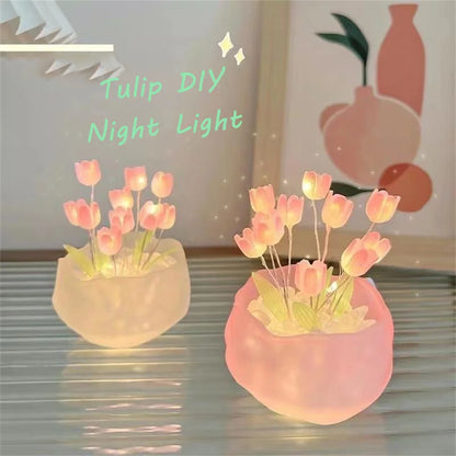 Tulip Pumpkin Nightlight DIY Tulip Night Light Cute Handmade Tulip Flower DIY Bedside Lamp for Birthday Christmas Gift Romantic