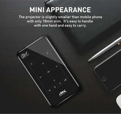 Portable mini projector android 9 1G 8G HD-MI input 3D 4K movie projector P09-II with mirroring DLP projector