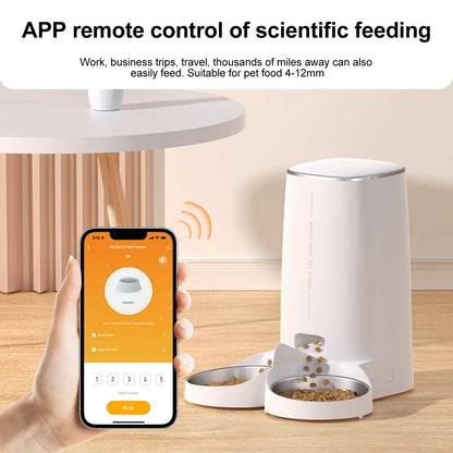 4L Double Bowl Pet Feeder WiFi Smart Timing Large Capacity Dry Food Feeder for Cats Dogs Remote Control Automatic Food Dispenser