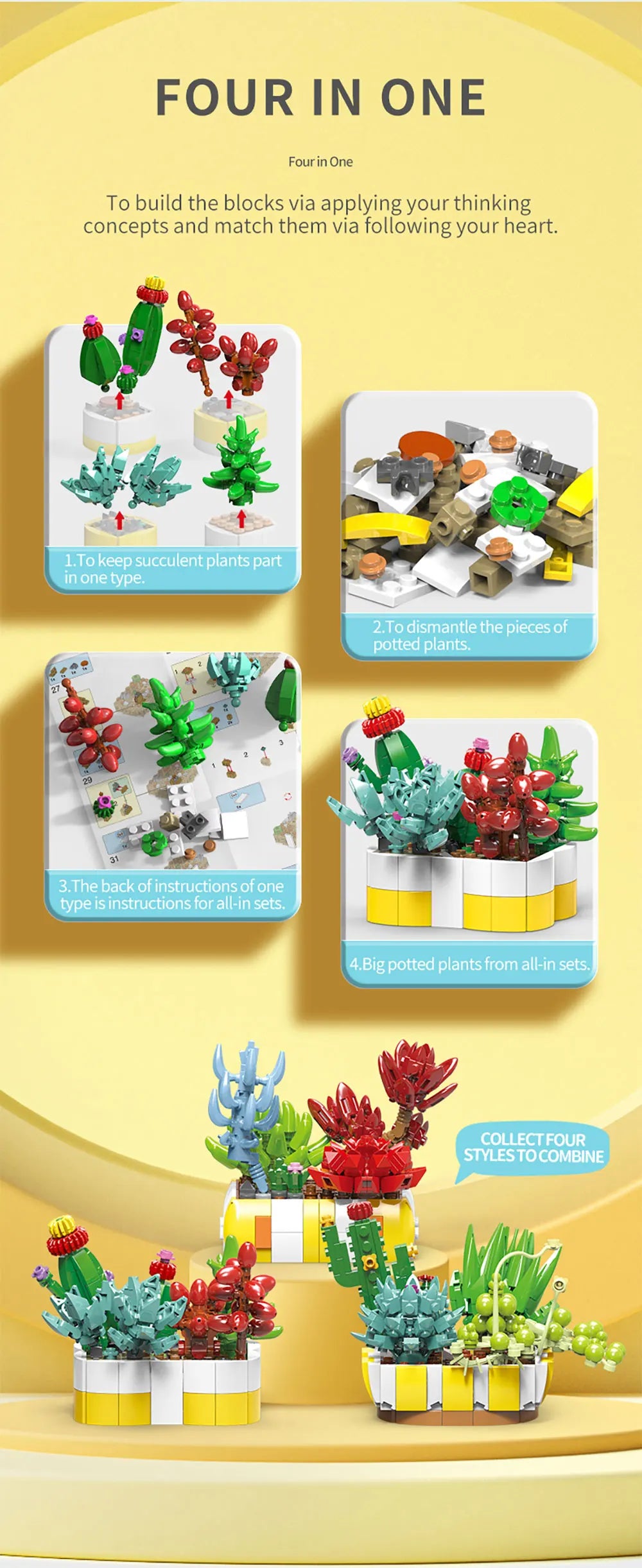 Simulation Succulents Flowers Bricks Plants Bonsai Cactus Aloe Vera DIY Assembled Toy Building Blocks Creative Kids Toys Gift