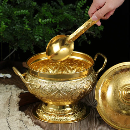 Thai Tom Yum Soup Pot Tall Feet Tin Pan Soup Dessert Container With Spoon Home Decoration Thai Tableware For Kitchen