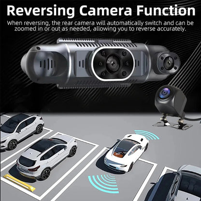 Grabadora de video DVR para automóvil de 4 lentes 1080P con control por aplicación WIFI, cámara de tablero de 360 ​​grados, visión nocturna, cámara de visión trasera delantera izquierda y derecha para automóvil