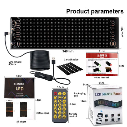 USB LED Matrix Pixel Panel With App Control 5V Flexible Scrolling Bright Advertising LED Signs RGB Pattern Car Animation Display