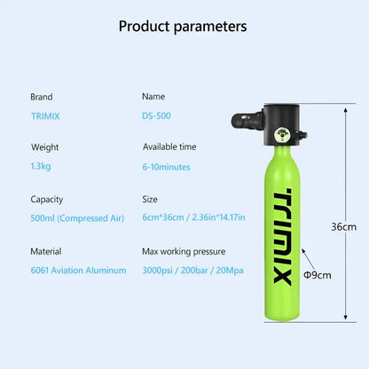 Trimix lung tank with snorkeling mask 0.5L underwater sports professional suit scuba tank diving equipment