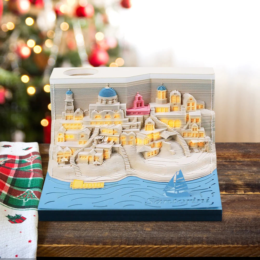 2024 Time Piece Calendar with Light Sculpture Notepad 3D Memo Pad Calendar Tear-Away for Home Office Desktop Decoration Gift