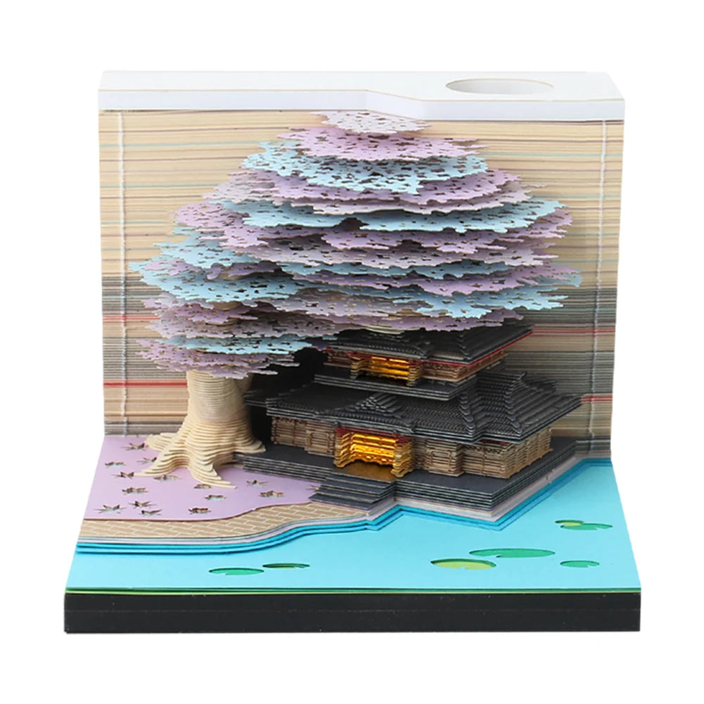 2024 Time Piece Calendar with Light Sculpture Notepad 3D Memo Pad Calendar Tear-Away for Home Office Desktop Decoration Gift
