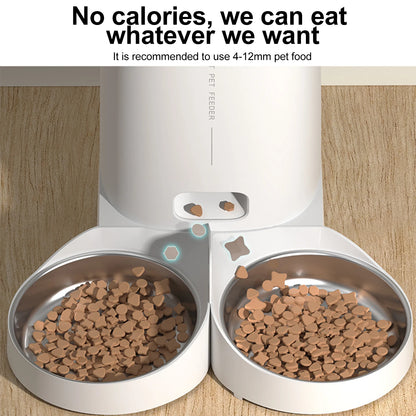 4L Automatic Smart Pet Feeder for Cats & Dogs Single/Dual Bowls Optional Stainless Steel Bowl Key/Wifi App Control