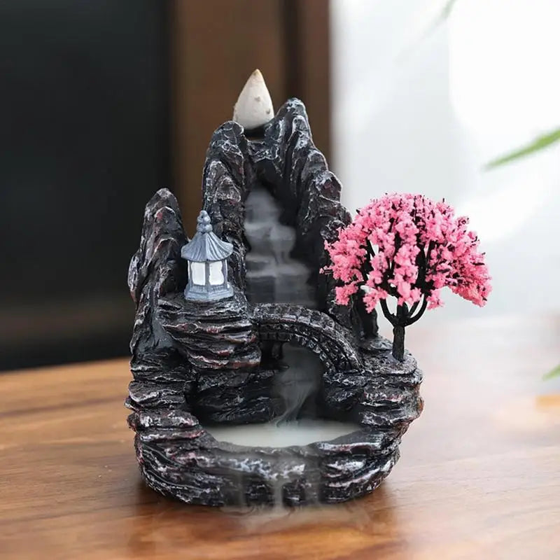 Resin Waterfall Incense Burner Handmade Fountain Smoke Landscape Backflow Incense Holder For Home Office Decor Gift